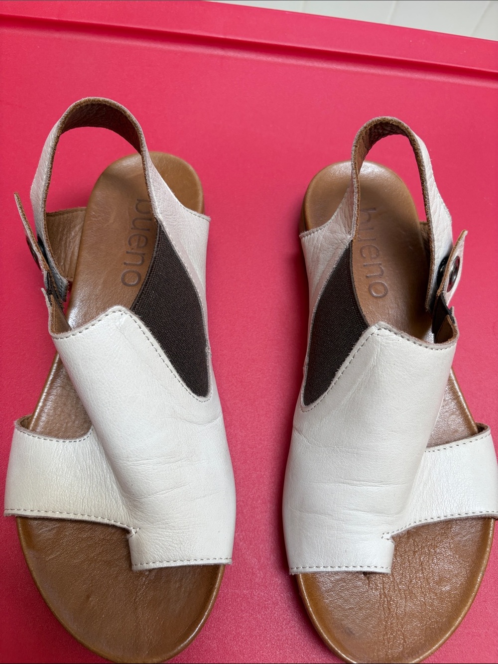 Bueno Cream Leather Open-Toe Slingback Sandals